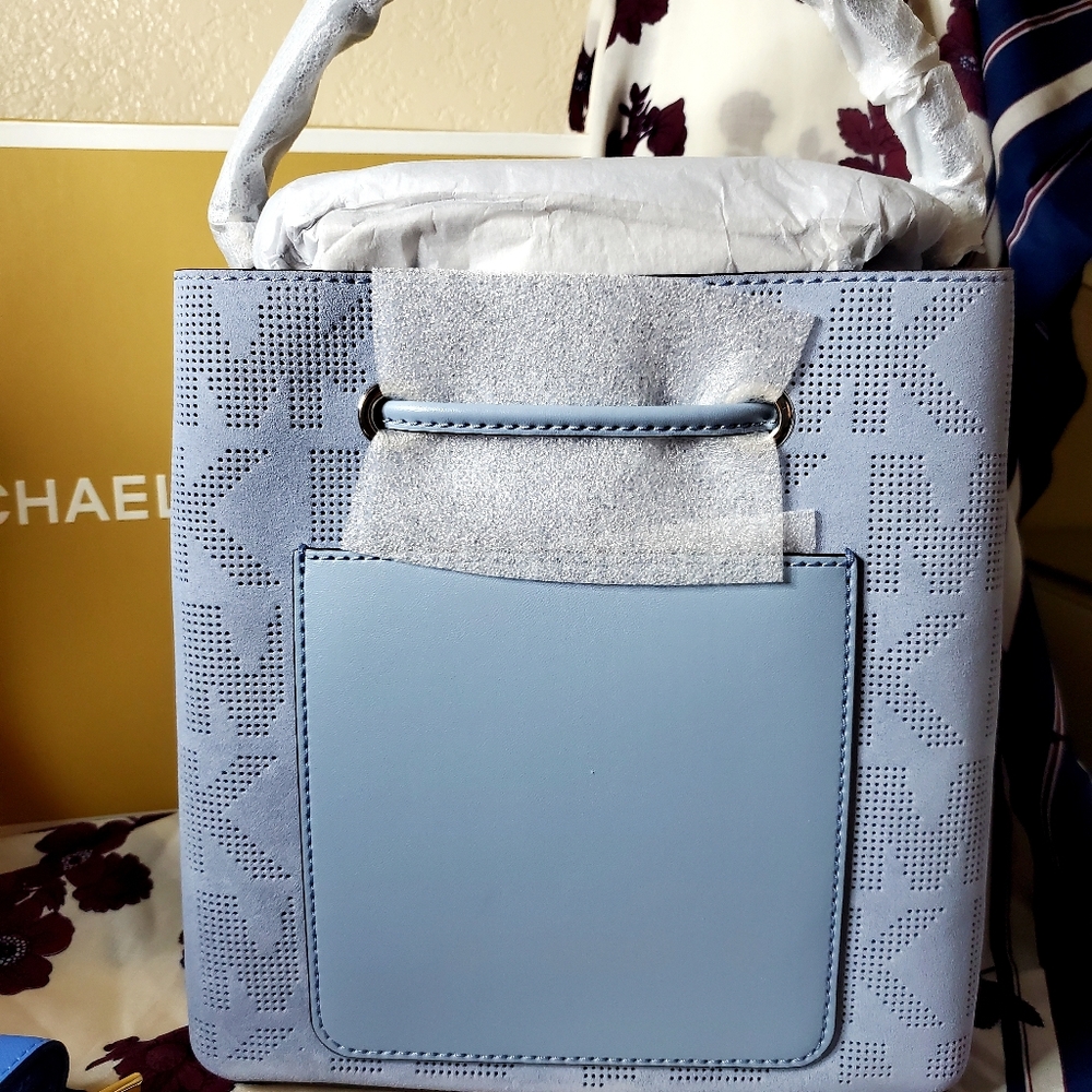 Michael Kors Medium Monogram Blue Suede Crossbody Bag - Picture 2 of 4